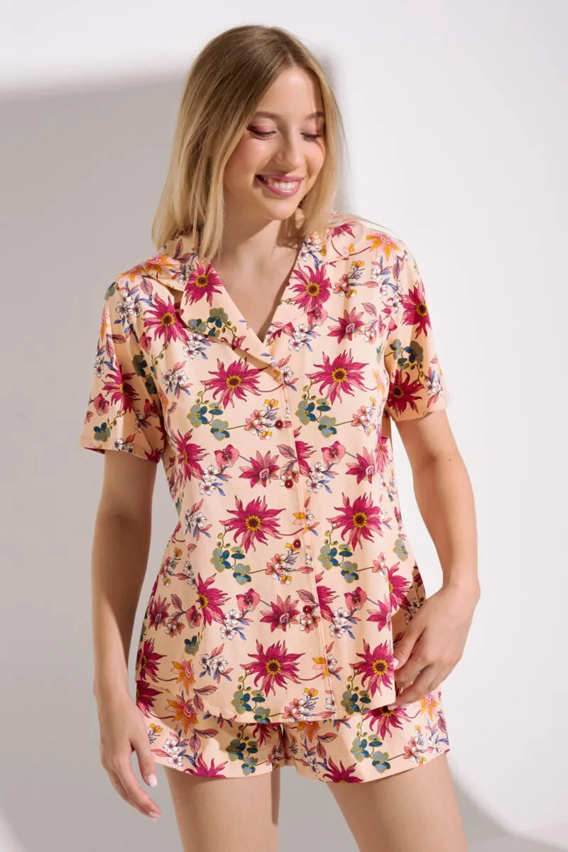 063475 FLOWERS Pyjama short trousers, with buttons - Apricot