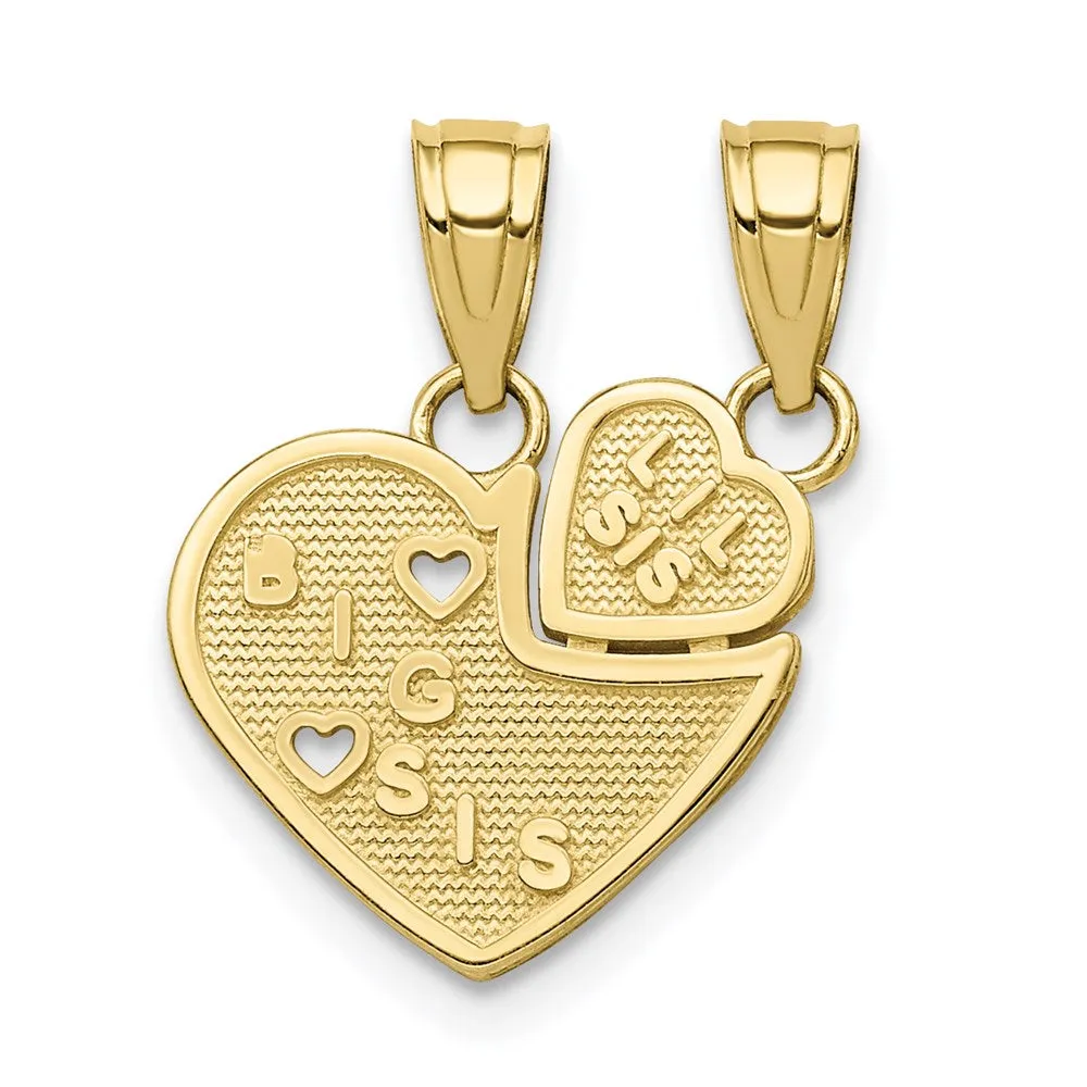 10K BIG SIS, Lil SIS Break-Apart Heart Charm