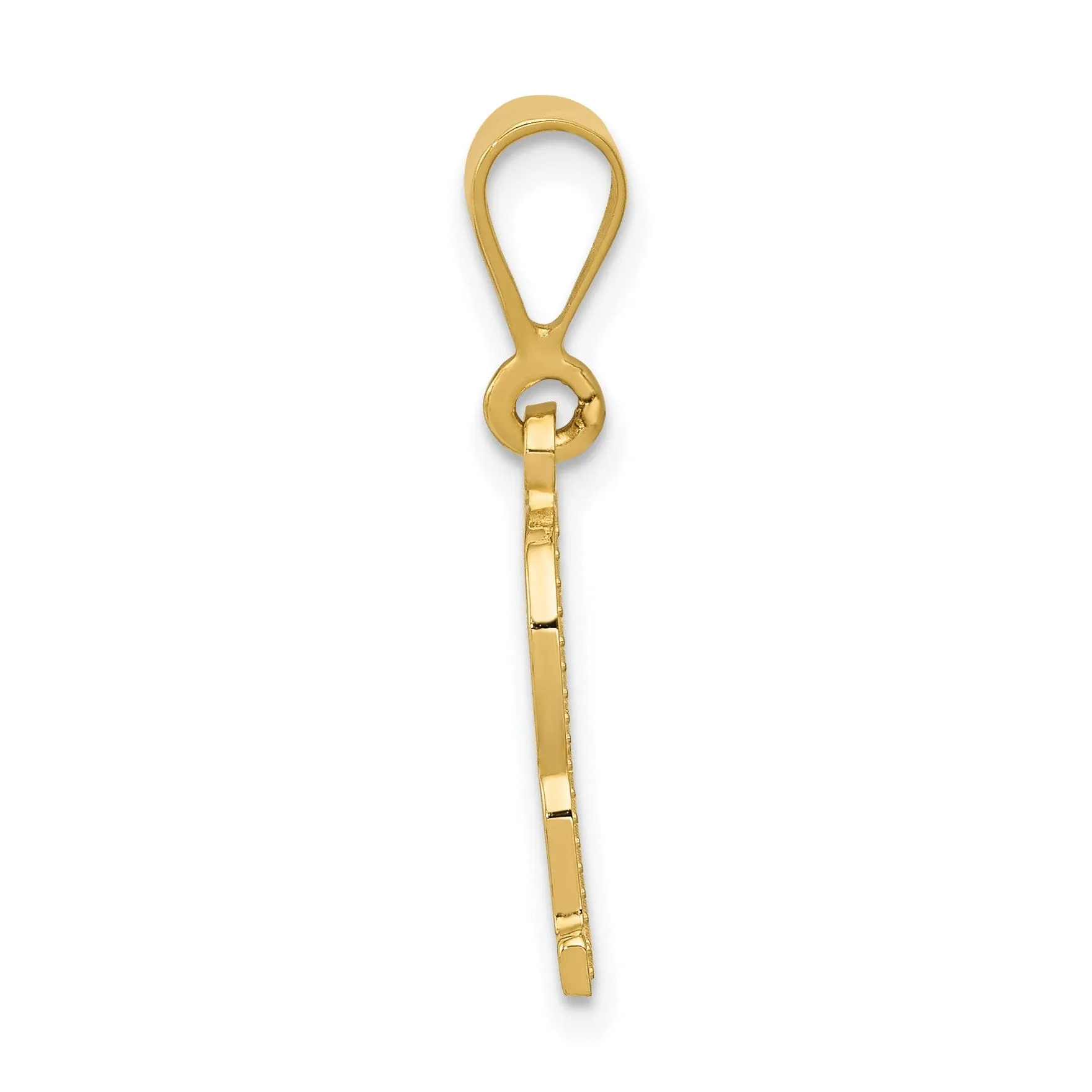 14k Yellow Gold Polished Texture Finish Letter R Initial Charm Pendant
