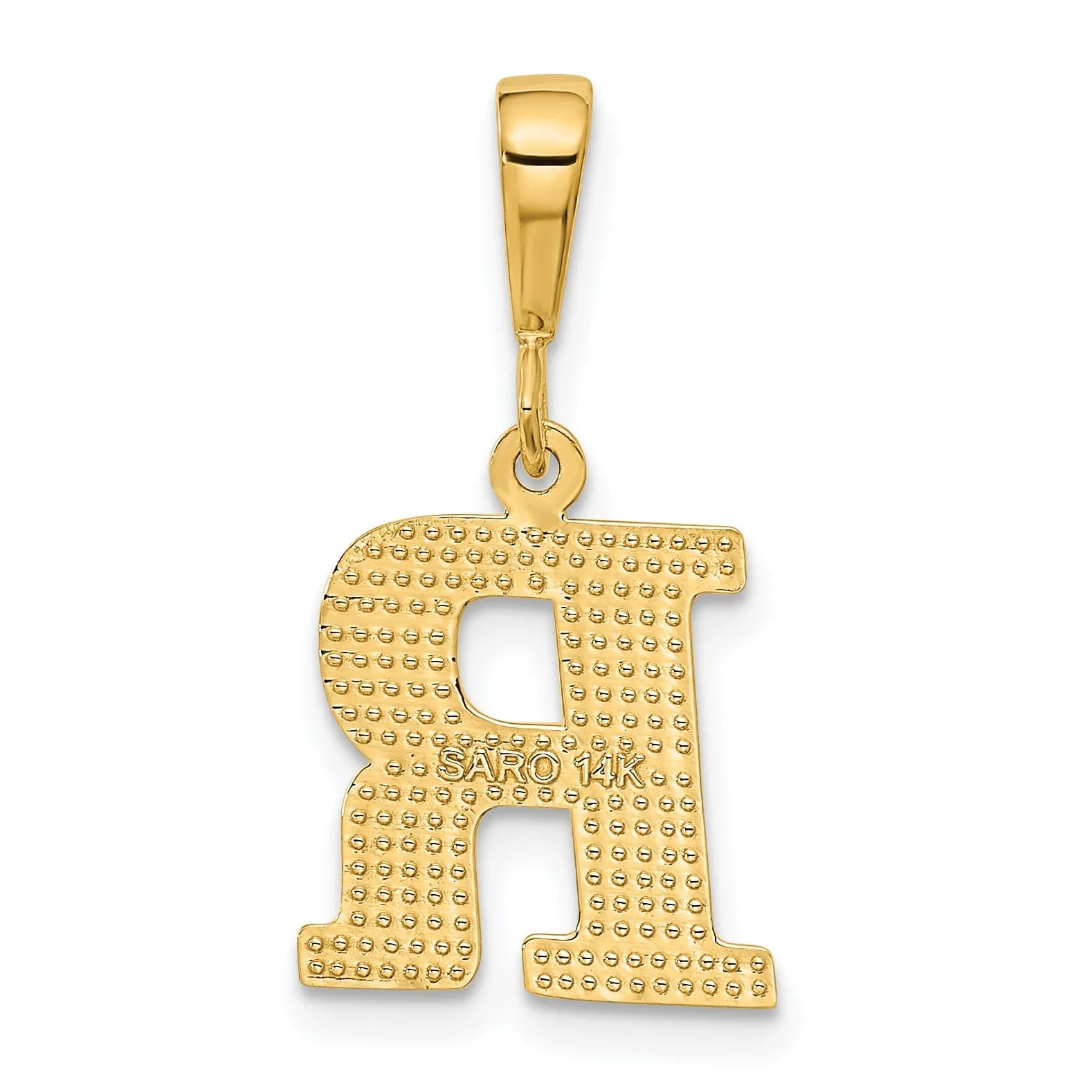 14k Yellow Gold Polished Texture Finish Letter R Initial Charm Pendant