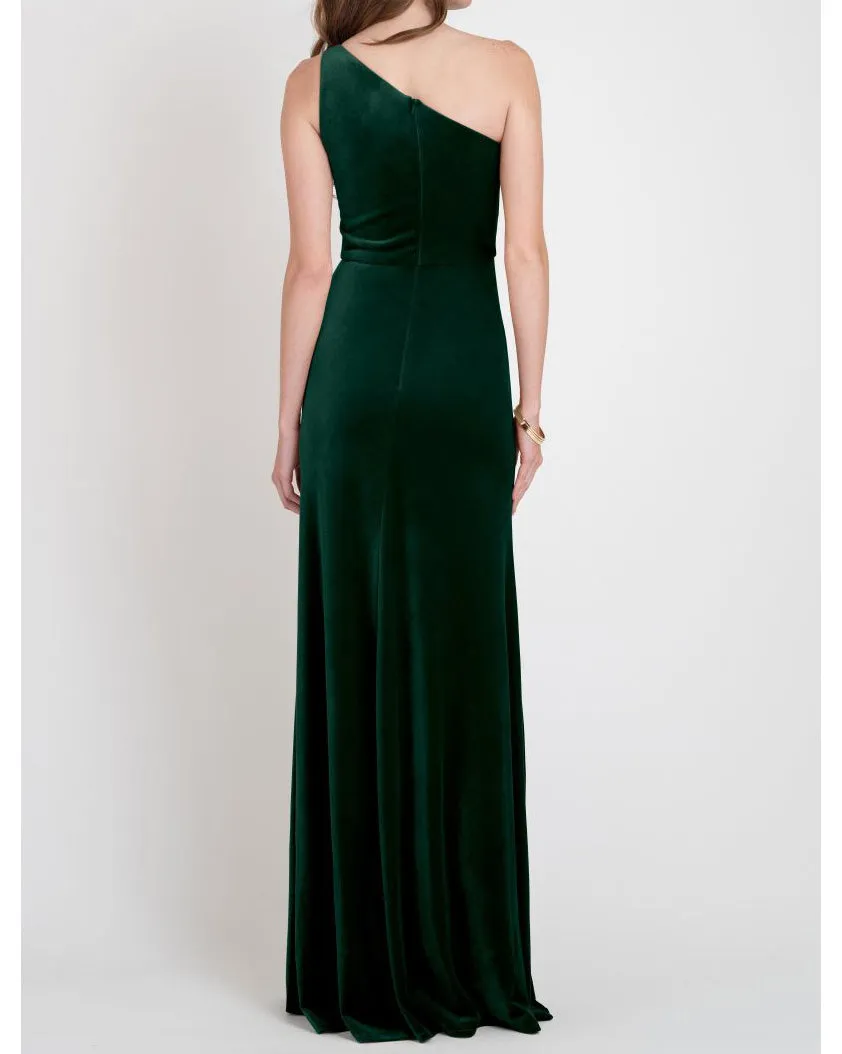 2021 Elegant One Shoulder Bridesmaid Dresses Split Side Soft Velvet Party Dress for Bridesmaids