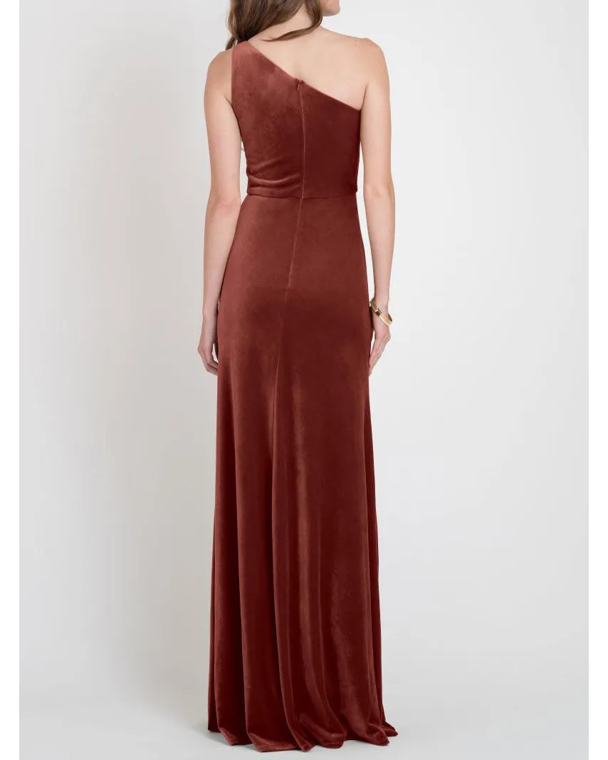 2021 Elegant One Shoulder Bridesmaid Dresses Split Side Soft Velvet Party Dress for Bridesmaids