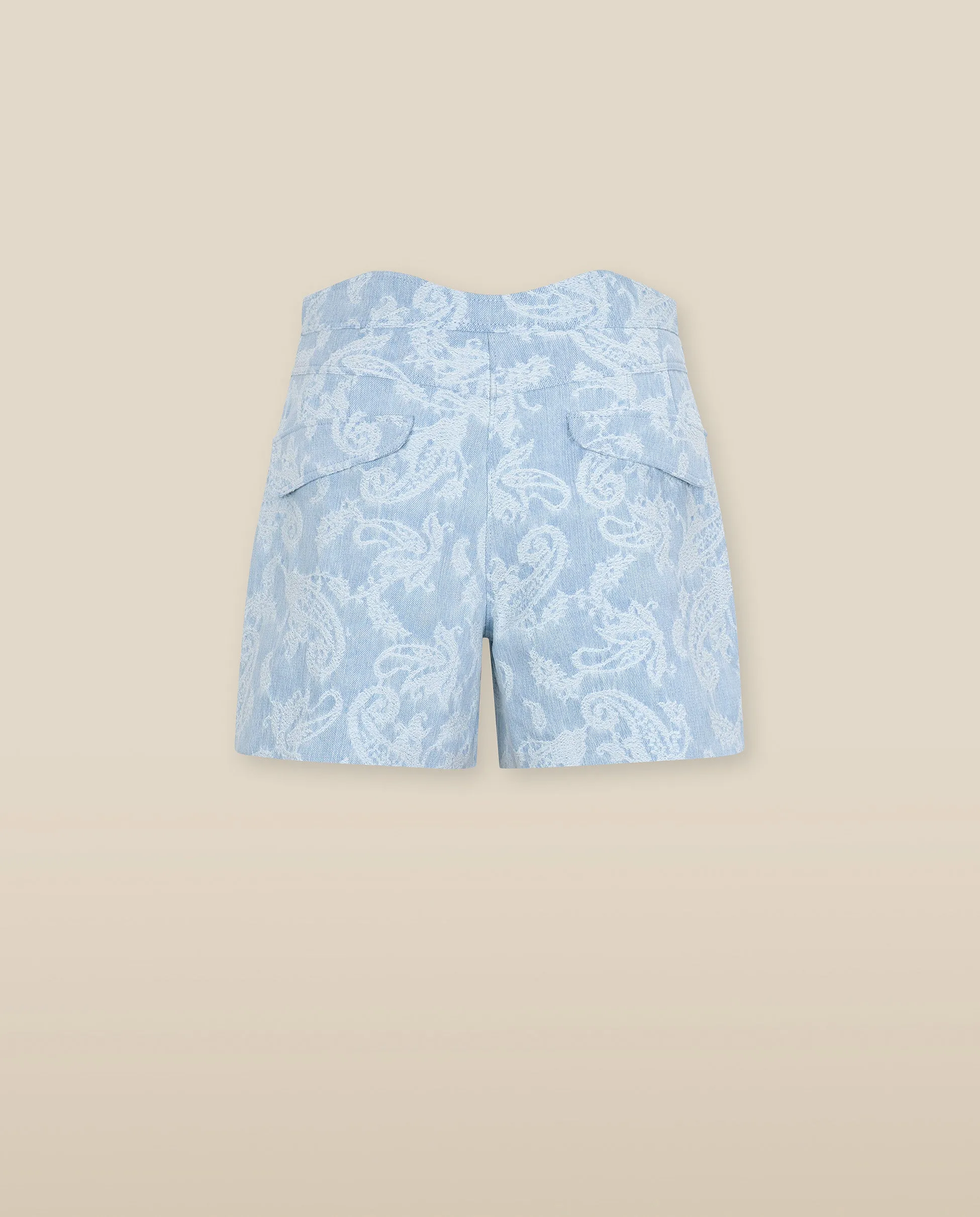 AARYA | Pale Denim Blue Paisley Cotton Shorts