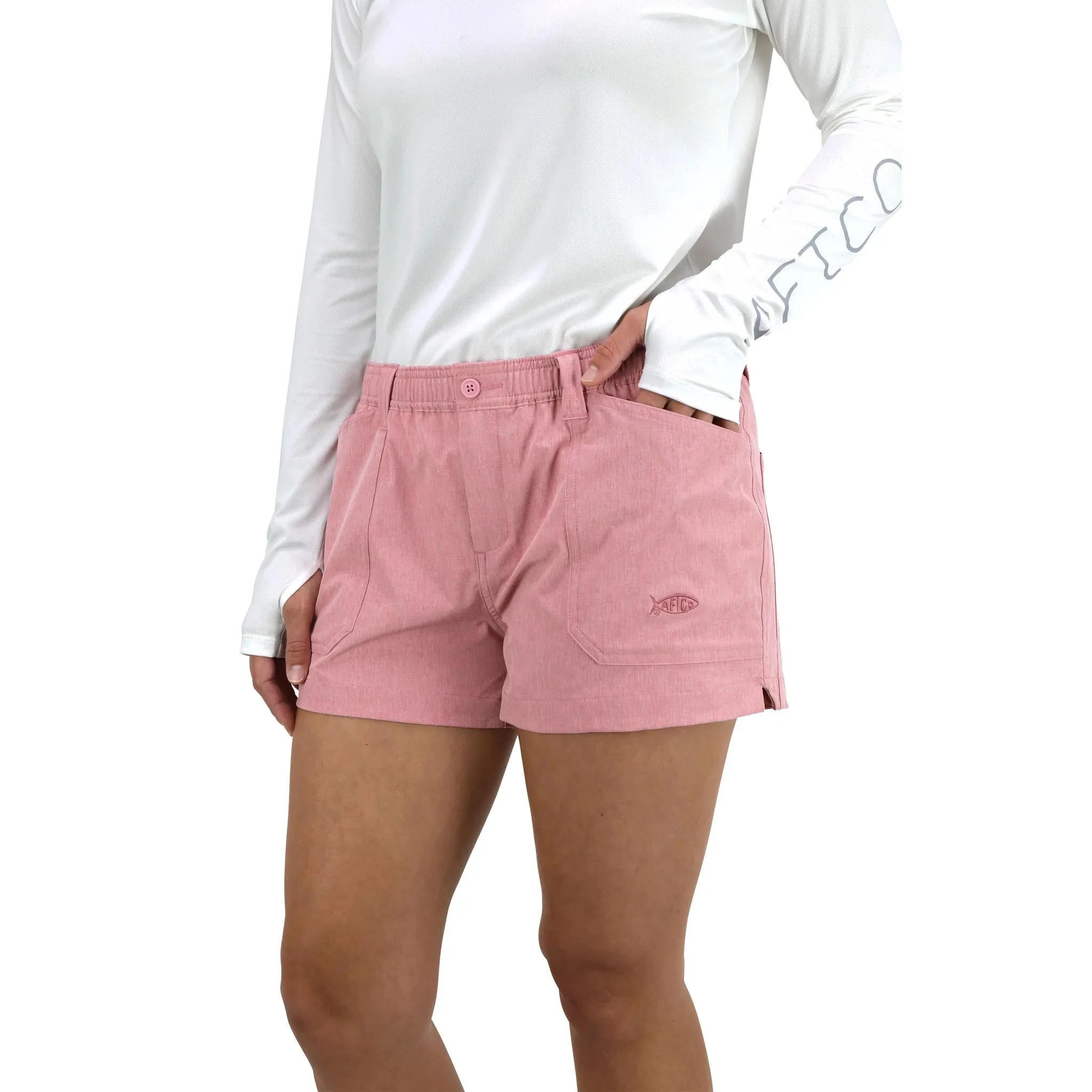 AFTCO LADIES STRETCH ORIGINAL FISHING SHORT - HAZY ROSE HEATHER