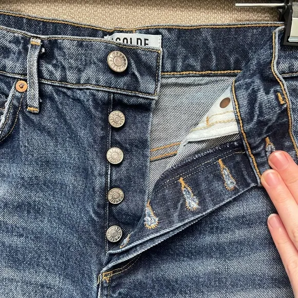 Agolde dark wash denim shorts