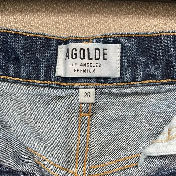 Agolde dark wash denim shorts