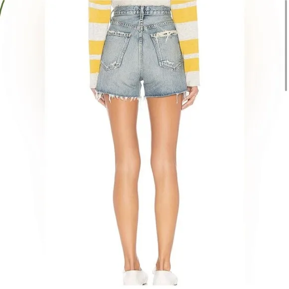 Agolde Dee High Rise Denim Shorts In Riccochet Distressed Size 24