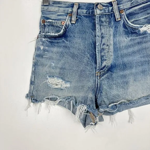 Agolde Dee High Rise Denim Shorts In Riccochet Distressed Size 24