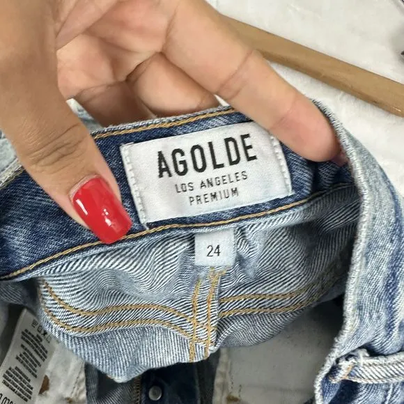 Agolde Dee High Rise Denim Shorts In Riccochet Distressed Size 24