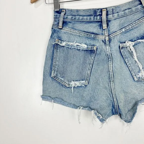 Agolde Dee High Rise Denim Shorts In Riccochet Distressed Size 24