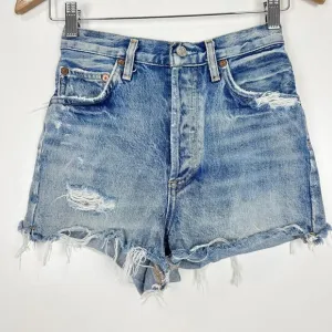 Agolde Dee High Rise Denim Shorts In Riccochet Distressed Size 24