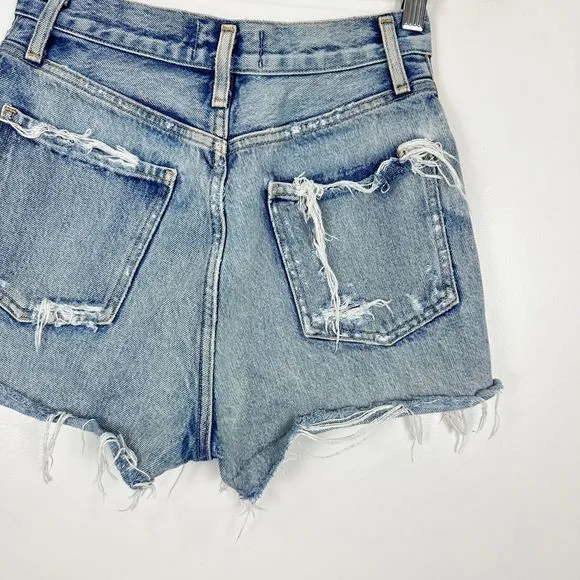 Agolde Dee High Rise Denim Shorts In Riccochet Distressed Size 24