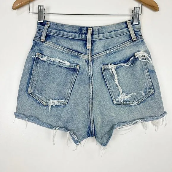 Agolde Dee High Rise Denim Shorts In Riccochet Distressed Size 24