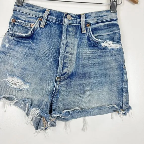 Agolde Dee High Rise Denim Shorts In Riccochet Distressed Size 24