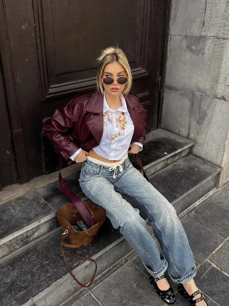 Ailira | Straight Belted Leather Jacket