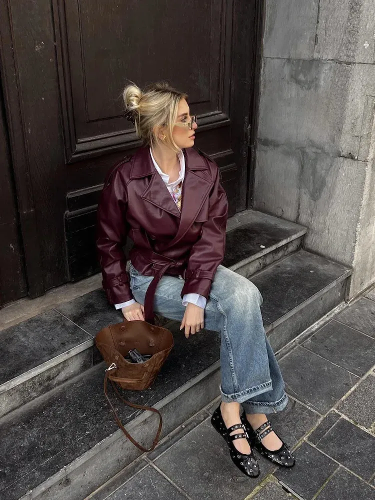 Ailira | Straight Belted Leather Jacket