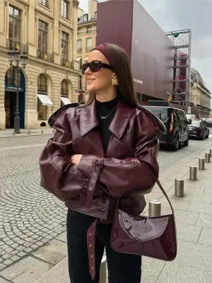 Ailira | Straight Belted Leather Jacket