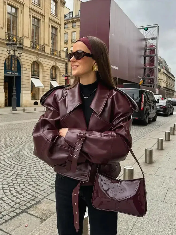 Ailira | Straight Belted Leather Jacket