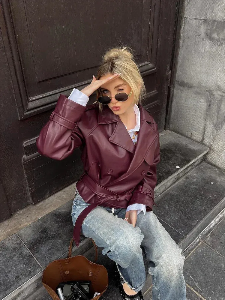 Ailira | Straight Belted Leather Jacket