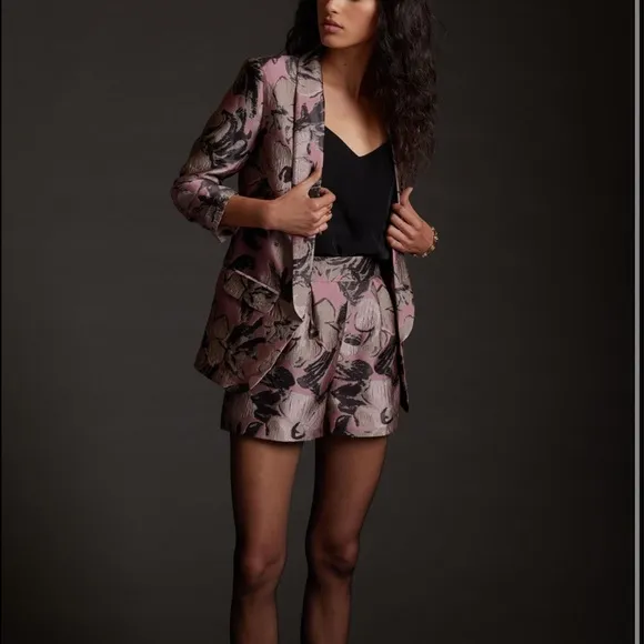 Anthropologie Pink Combo Ruffled Metallic Shorts