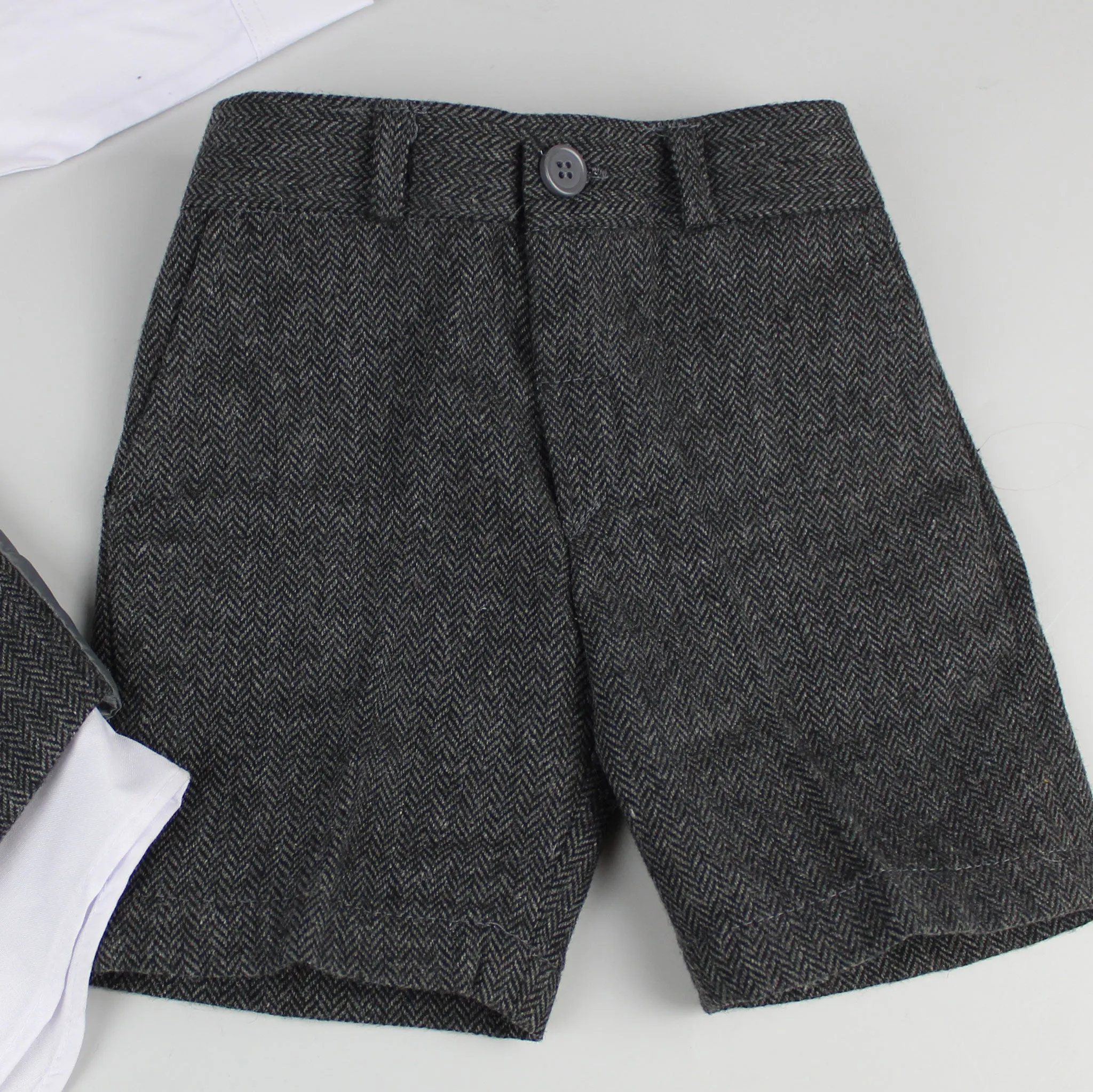 Baby Boys Charcoal Tweed Suit - Shorts, Shirt, Waistcoat, Tie