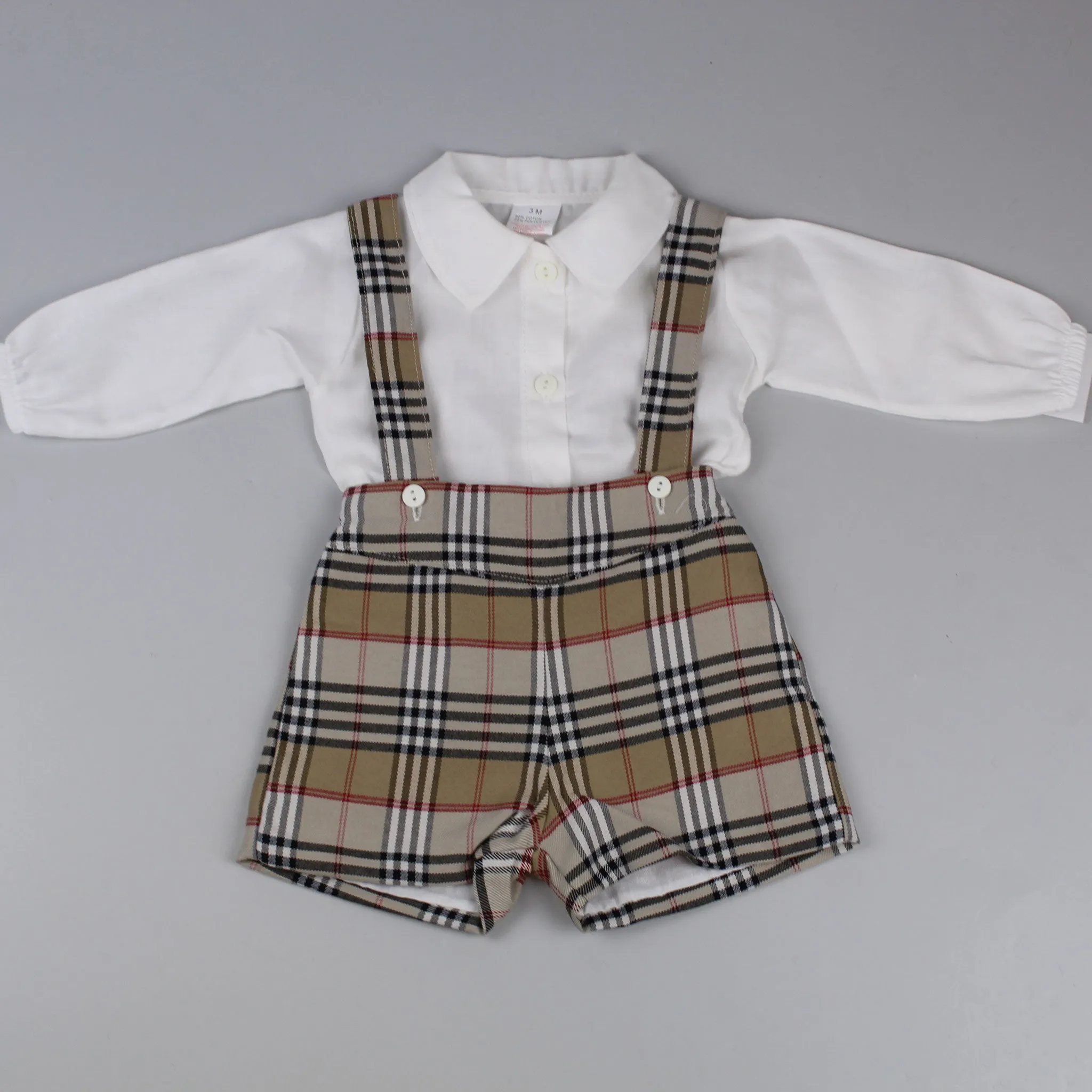 Baby Boys Tartan Two Piece Outfit- Shirt and Short Set