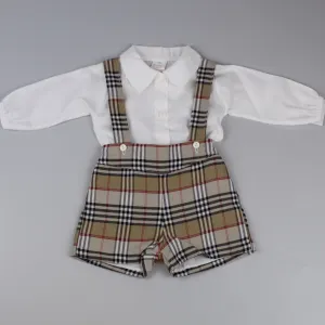 Baby Boys Tartan Two Piece Outfit- Shirt and Short Set