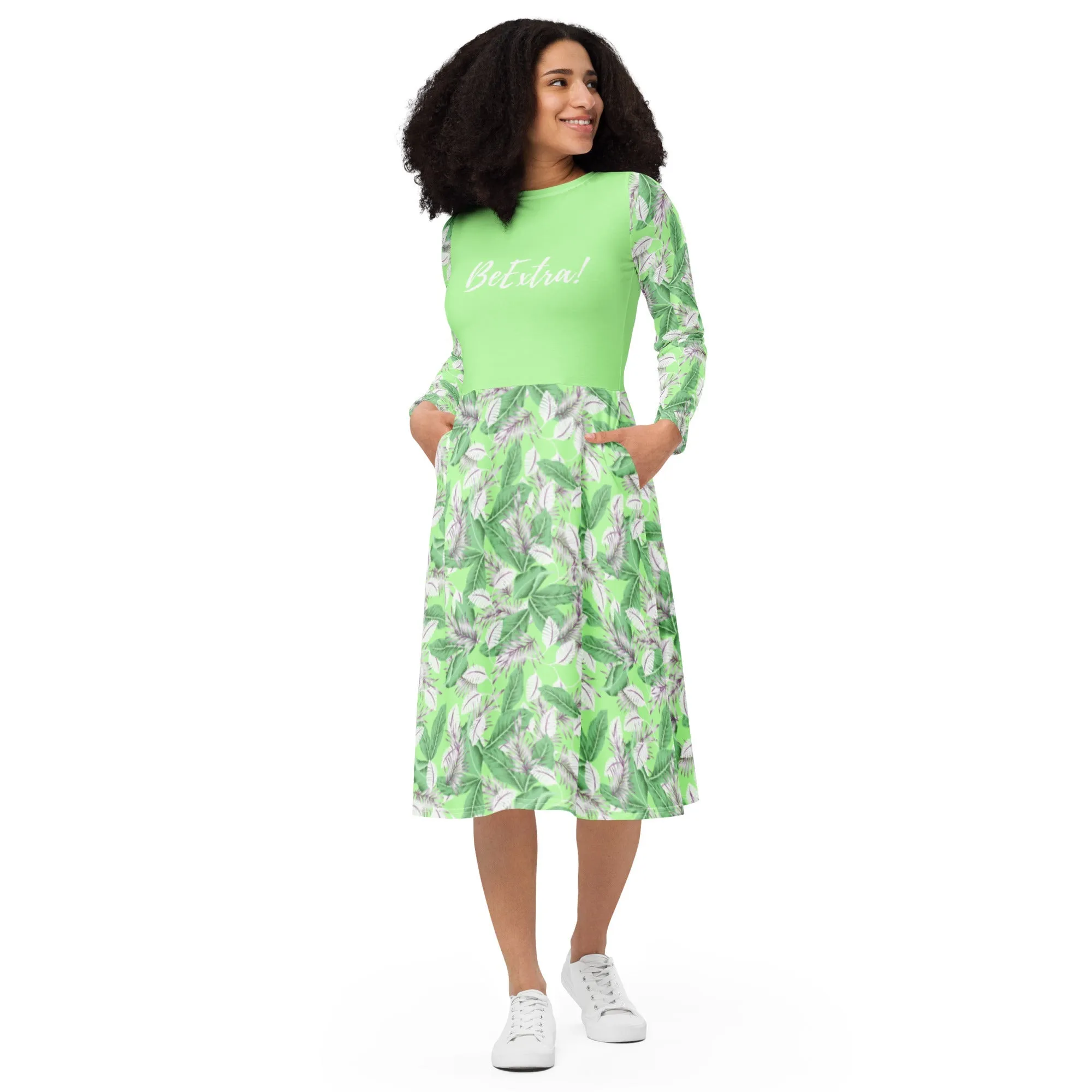 Be Extra! Fresh Spring Long Sleeve Midi Dress with Pockets
