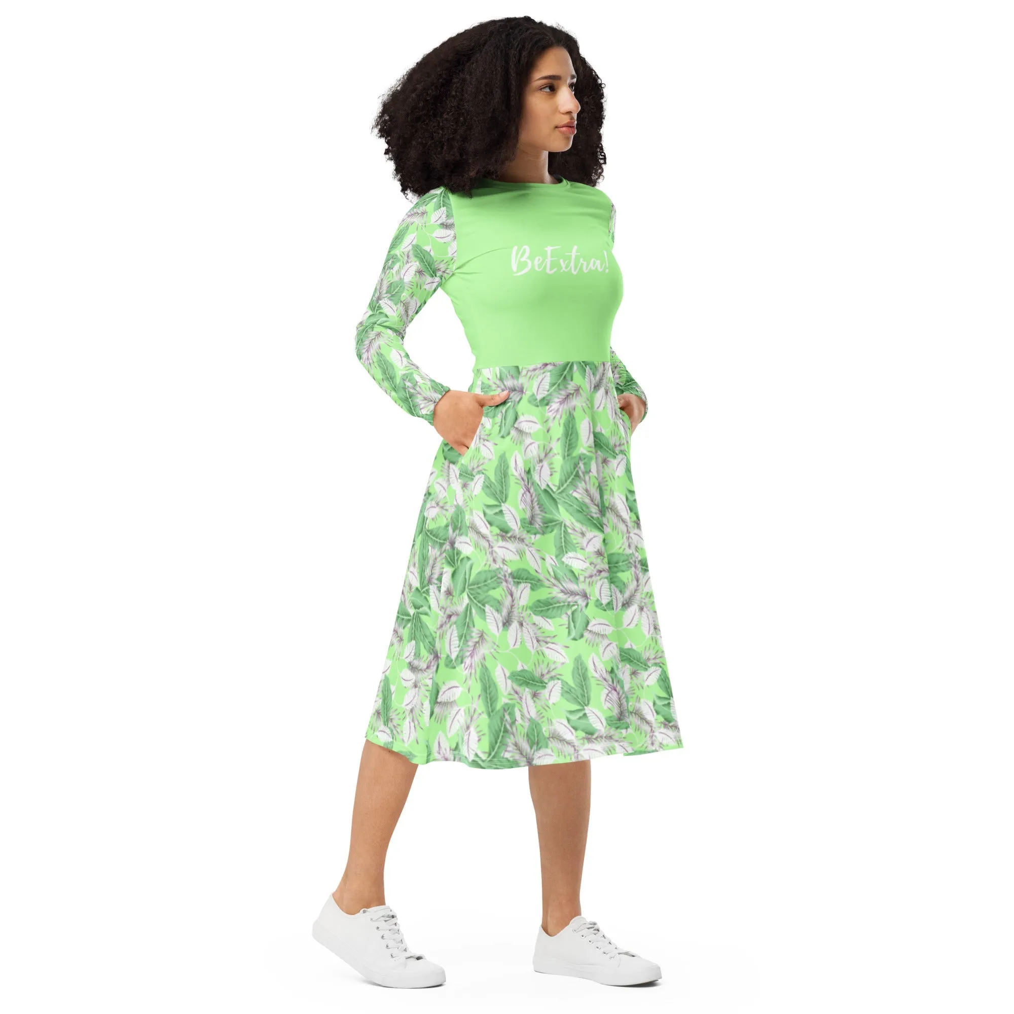 Be Extra! Fresh Spring Long Sleeve Midi Dress with Pockets