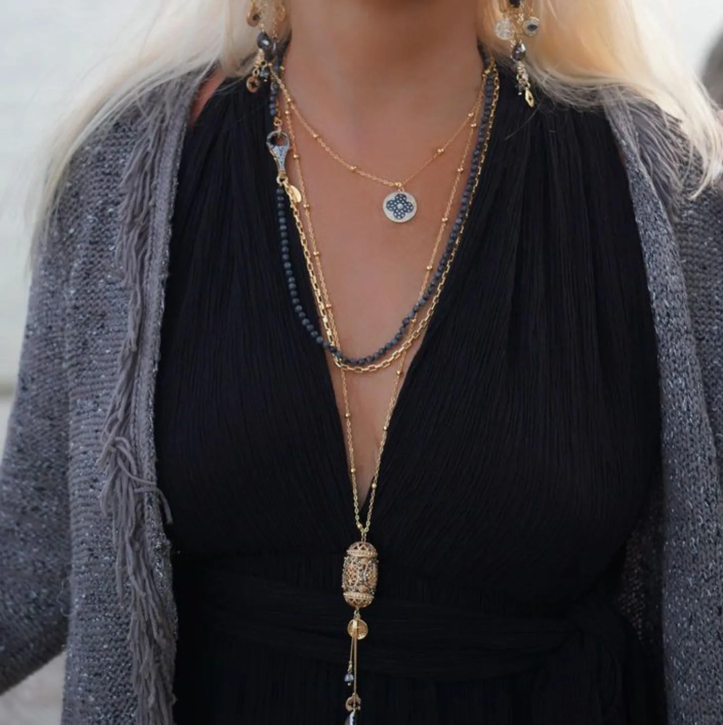 Black and Gold Layered Necklace