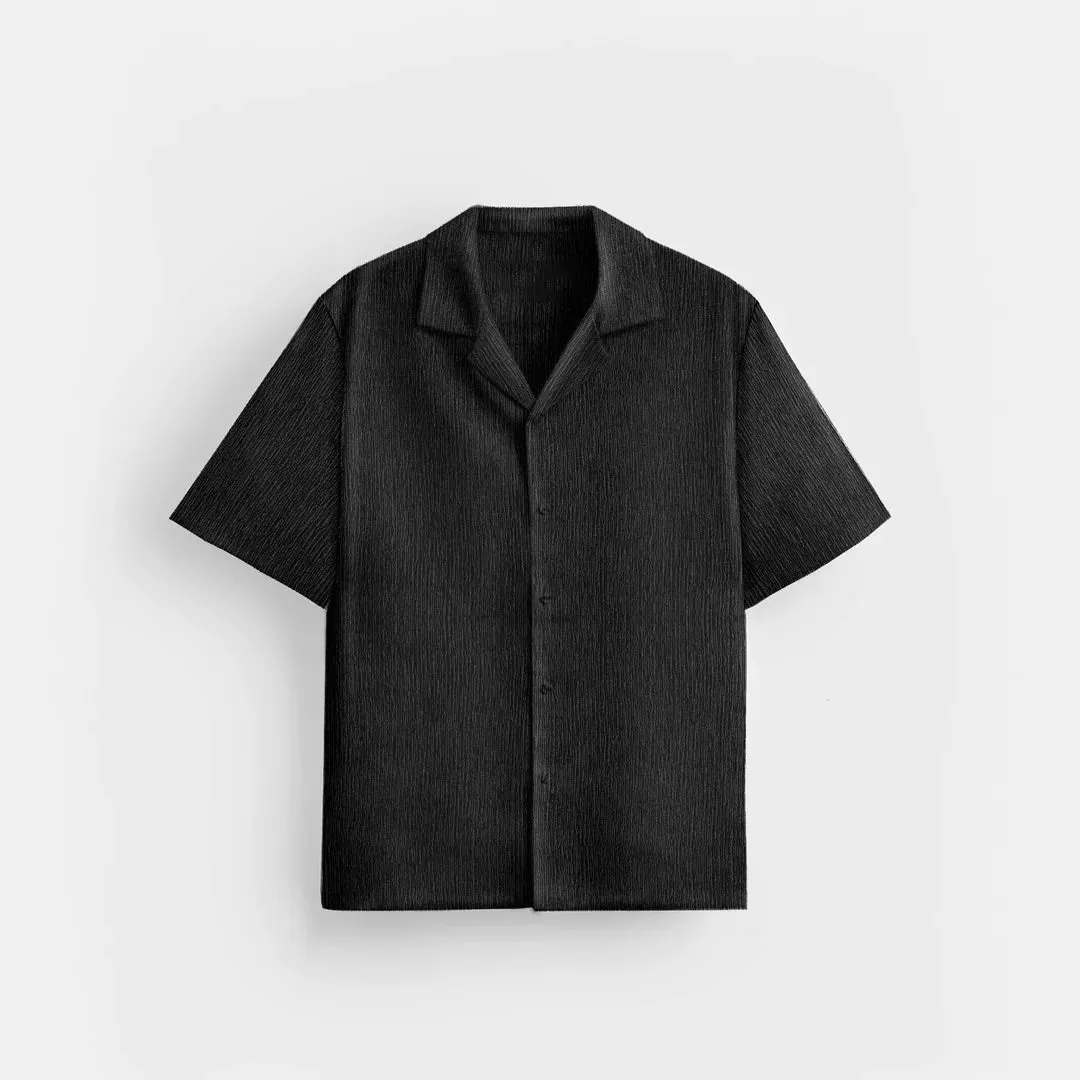 BLACK COTTON CRUSH RELAXED FIT SHORT SLEEVE SHIRT