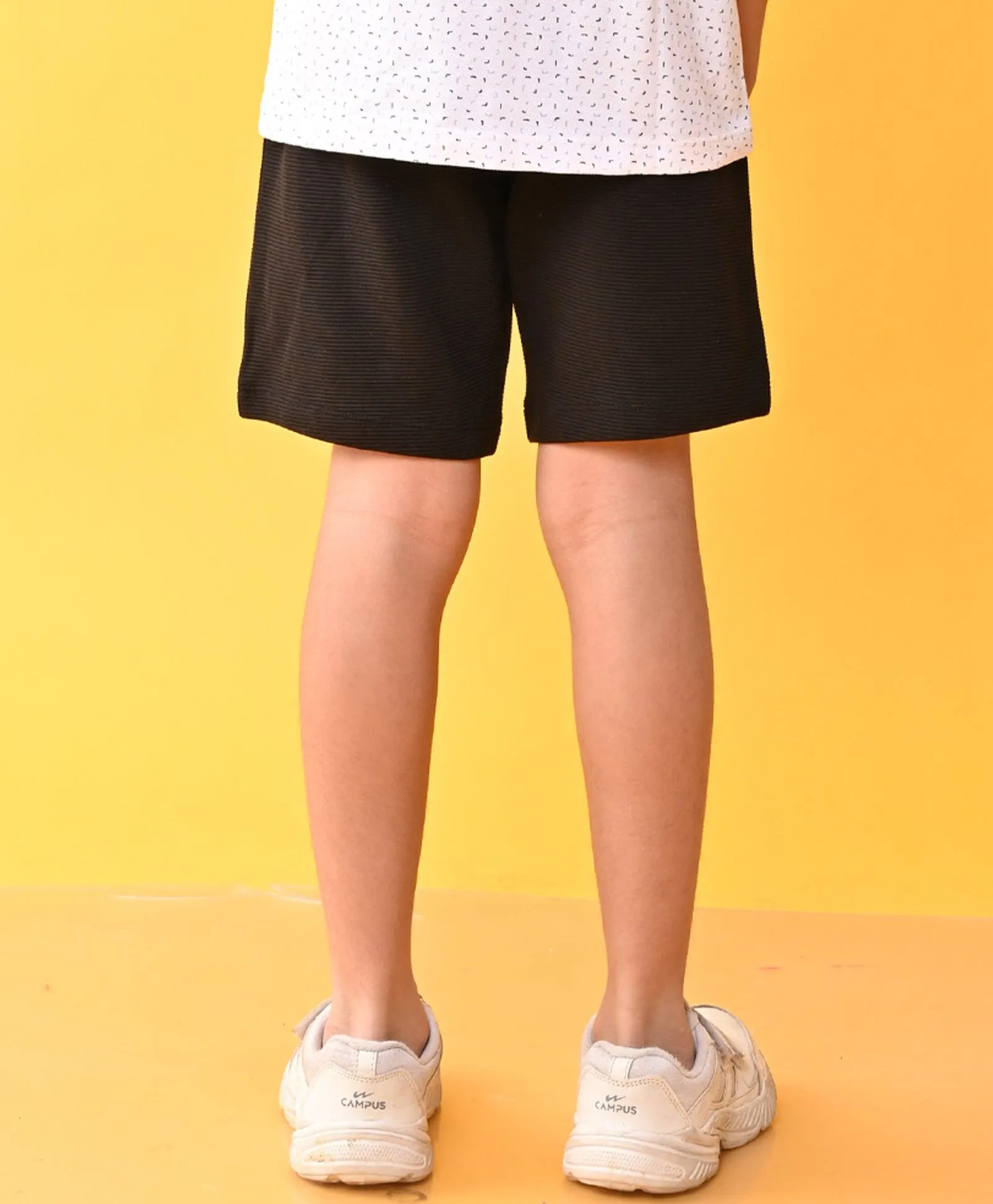 BLACK TEXTURE STRIPE BOYS SHORTS - BLACK