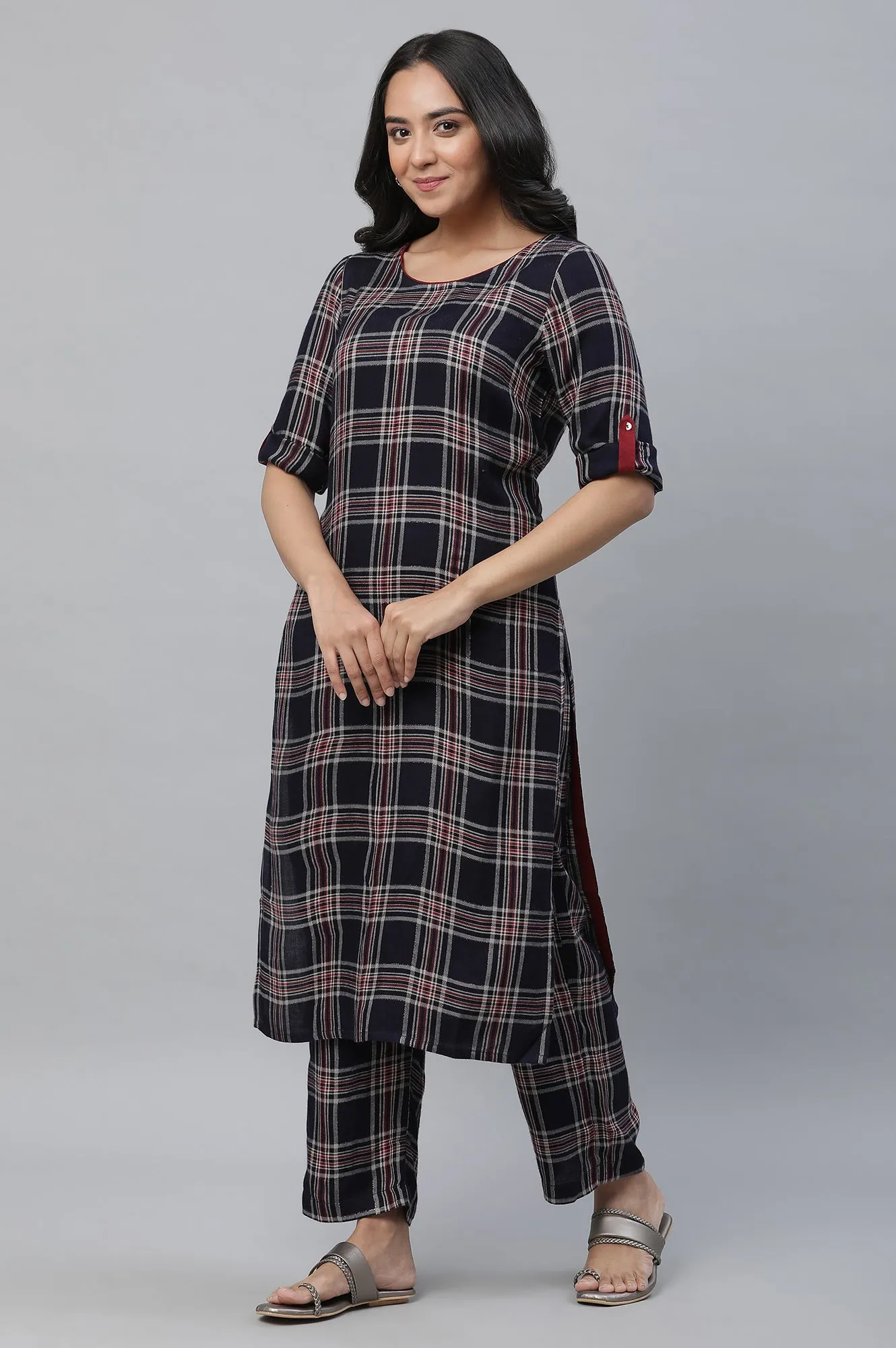 Blue Checker Kurta & Narrow Palazzo Co-ord Set