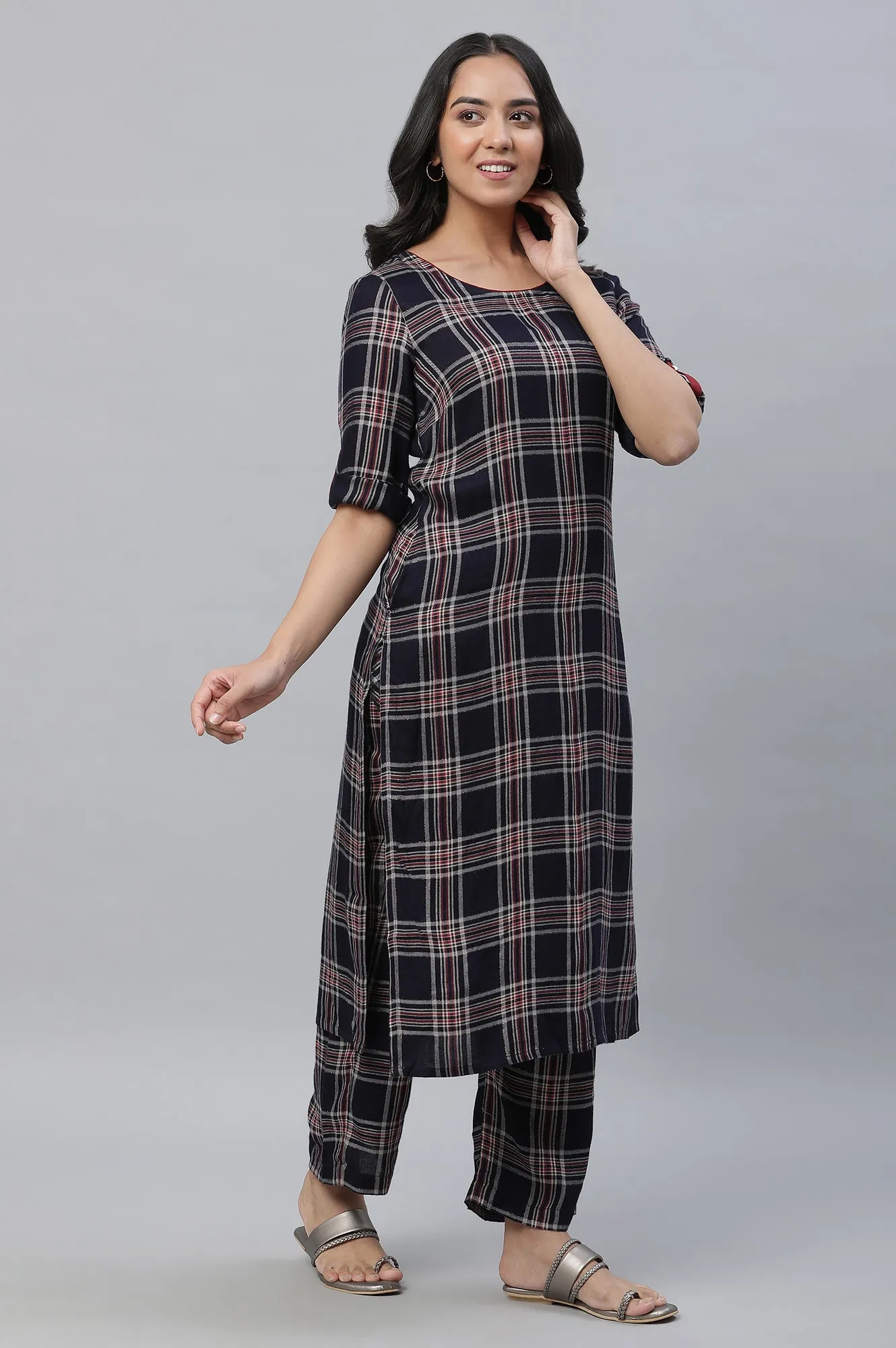 Blue Checker Kurta & Narrow Palazzo Co-ord Set