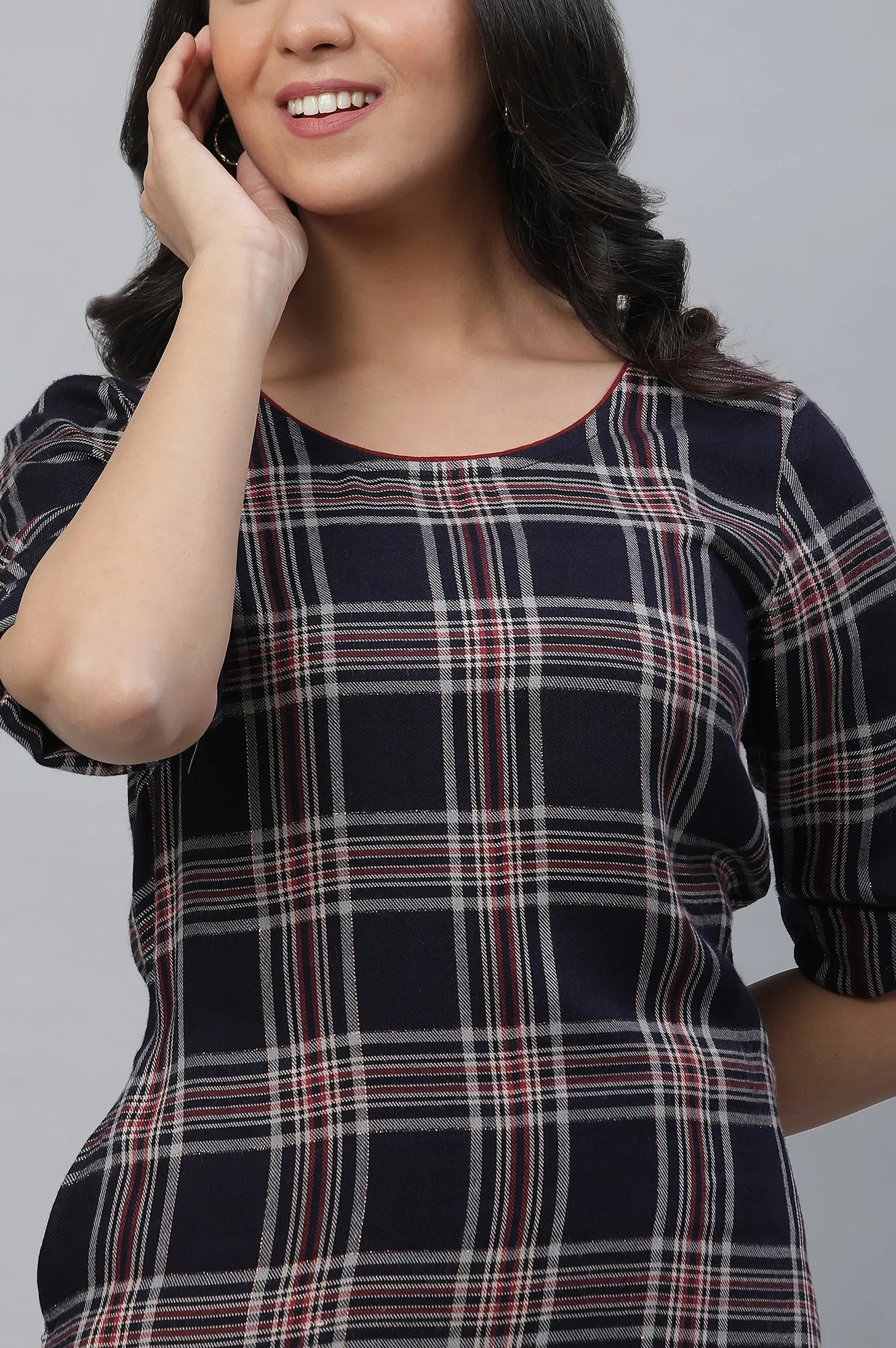 Blue Checker Kurta & Narrow Palazzo Co-ord Set