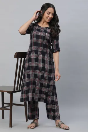 Blue Checker Kurta & Narrow Palazzo Co-ord Set