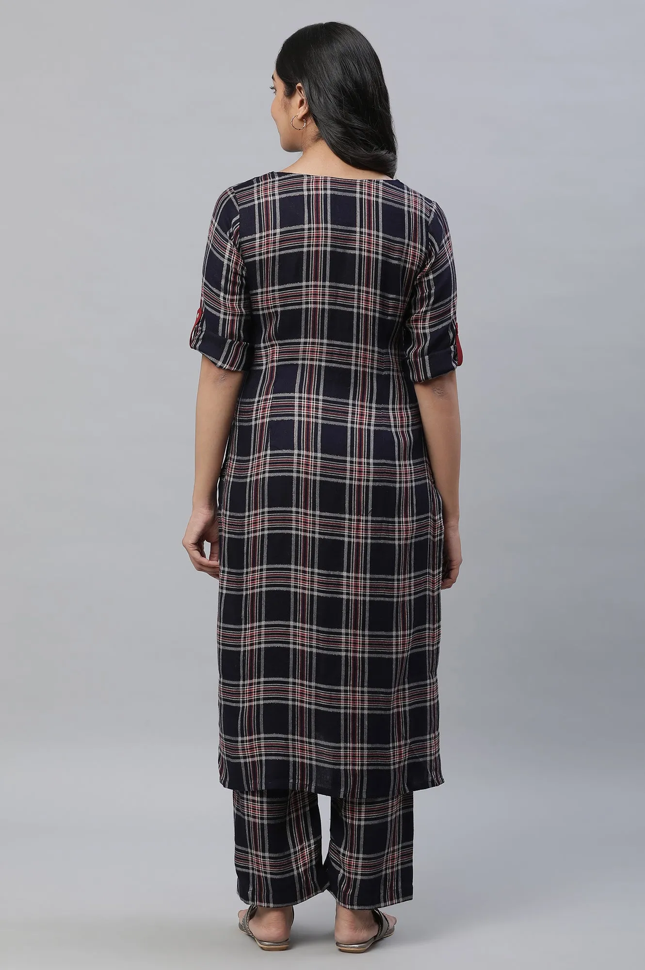 Blue Checker Kurta & Narrow Palazzo Co-ord Set