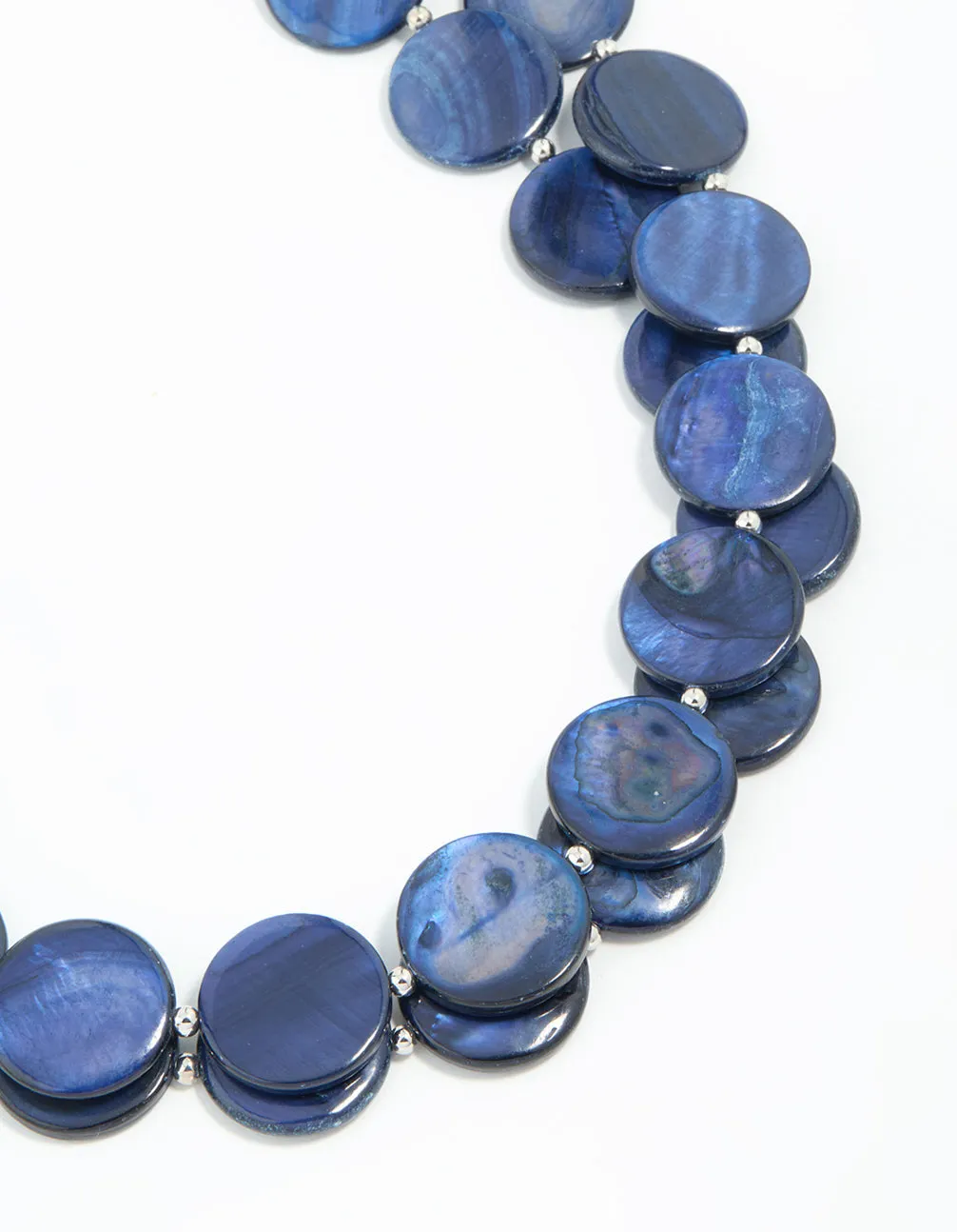 Blue Genuine Shell Disc Layered Necklace