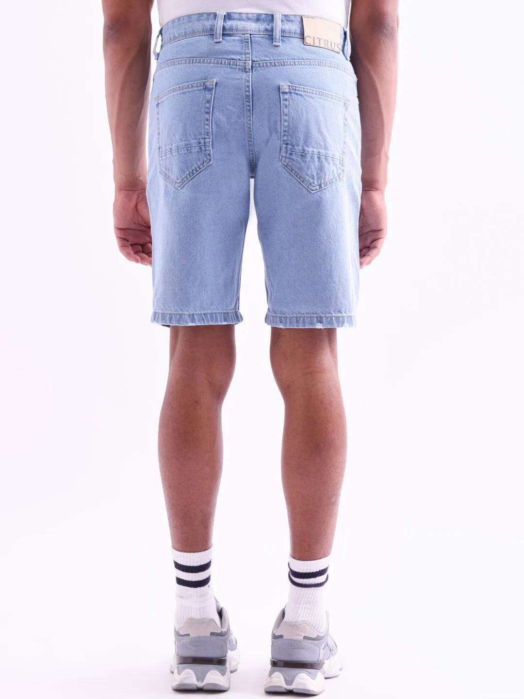 Blue Plain Denim Shorts