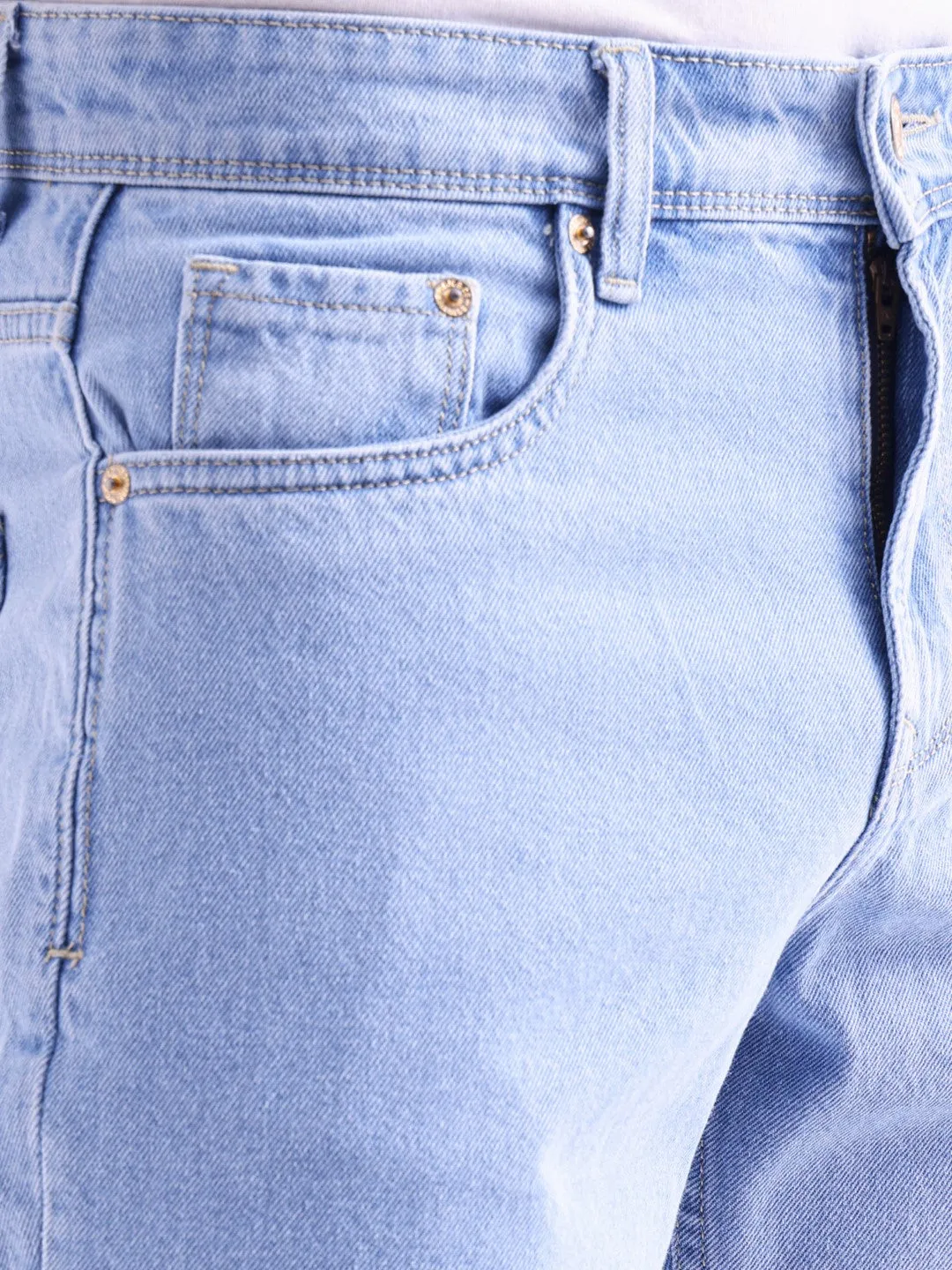 Blue Plain Denim Shorts
