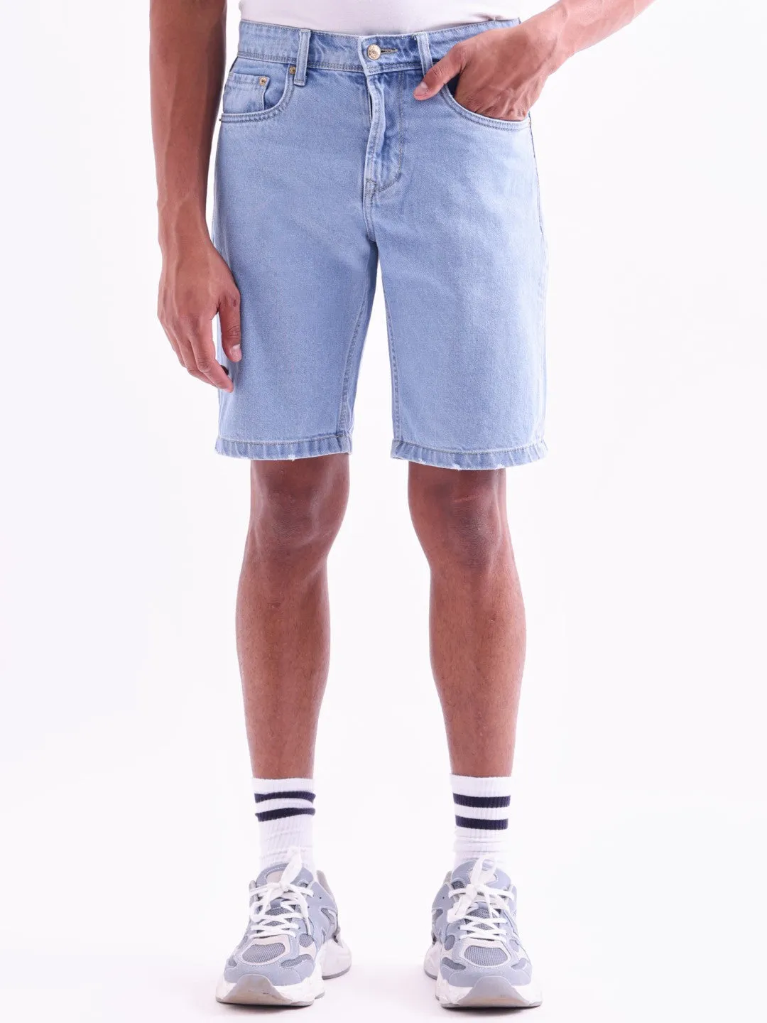 Blue Plain Denim Shorts