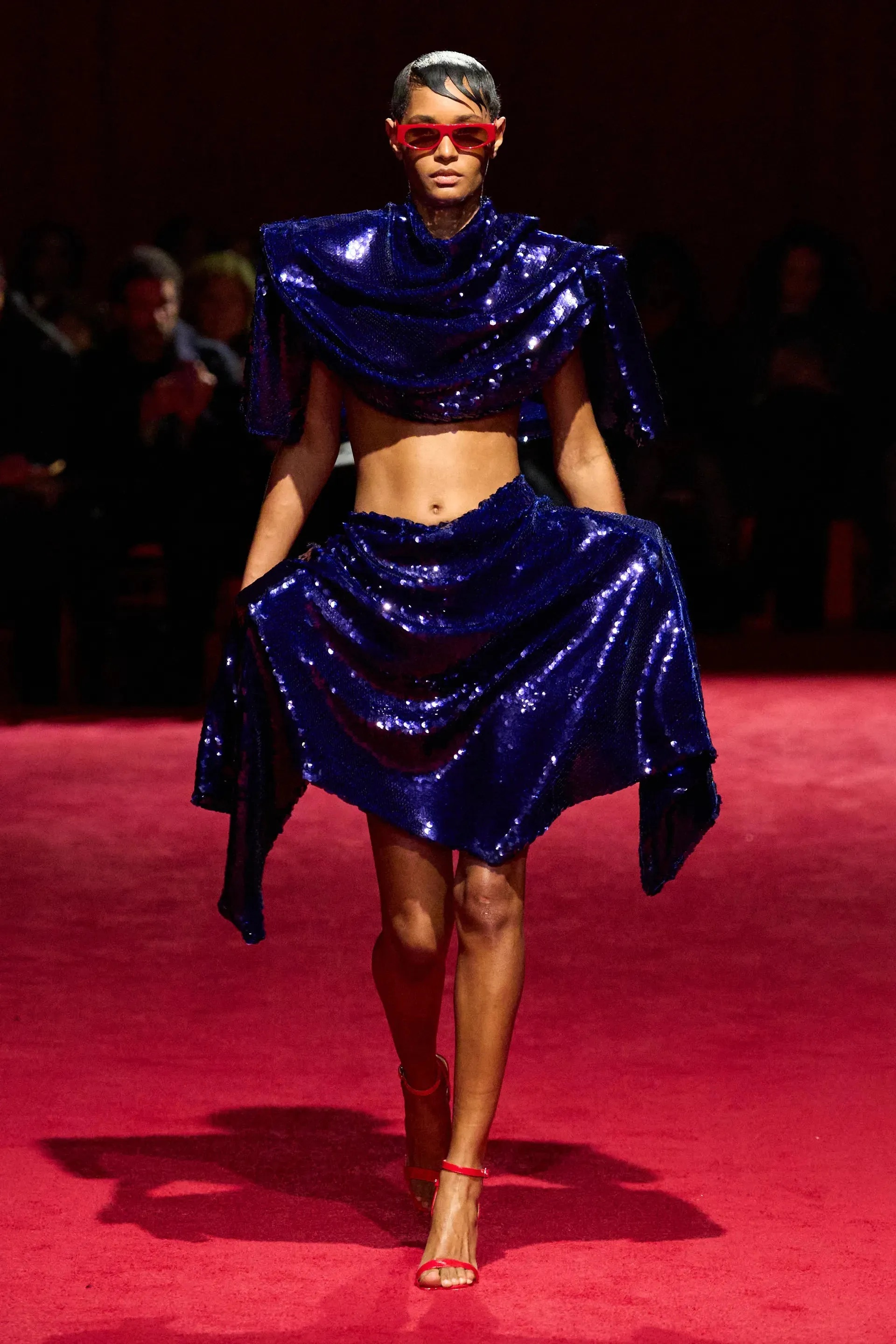 Blue Sequin Structured Mini Skirt