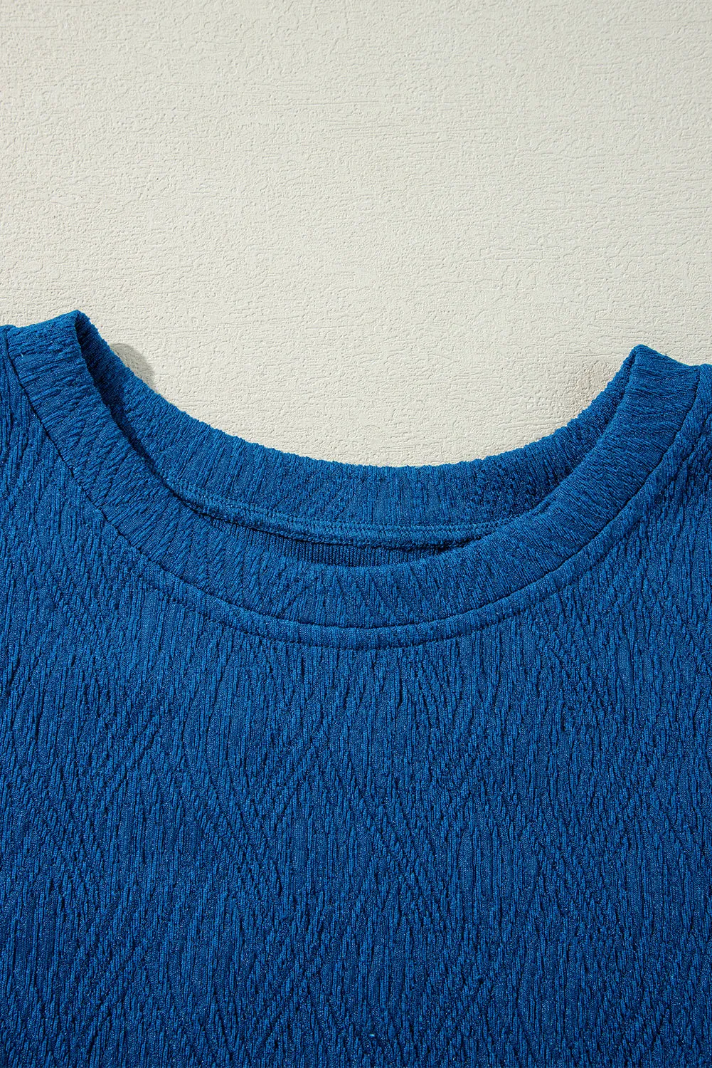Bluing Solid Textured Crew Neck Short Set