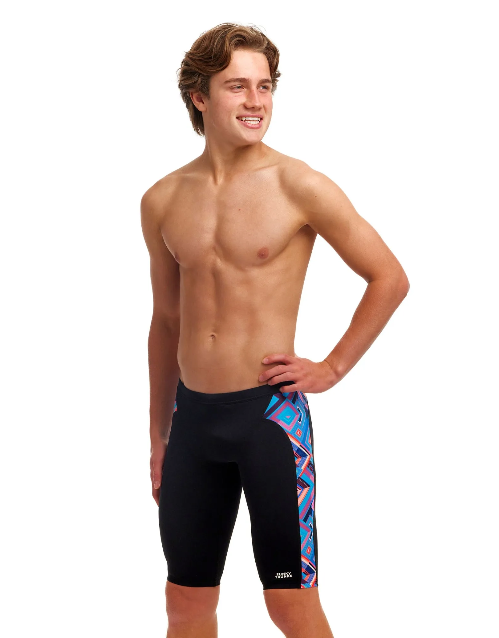 Boys Boxed Up Swim Jammer - Black/Multi