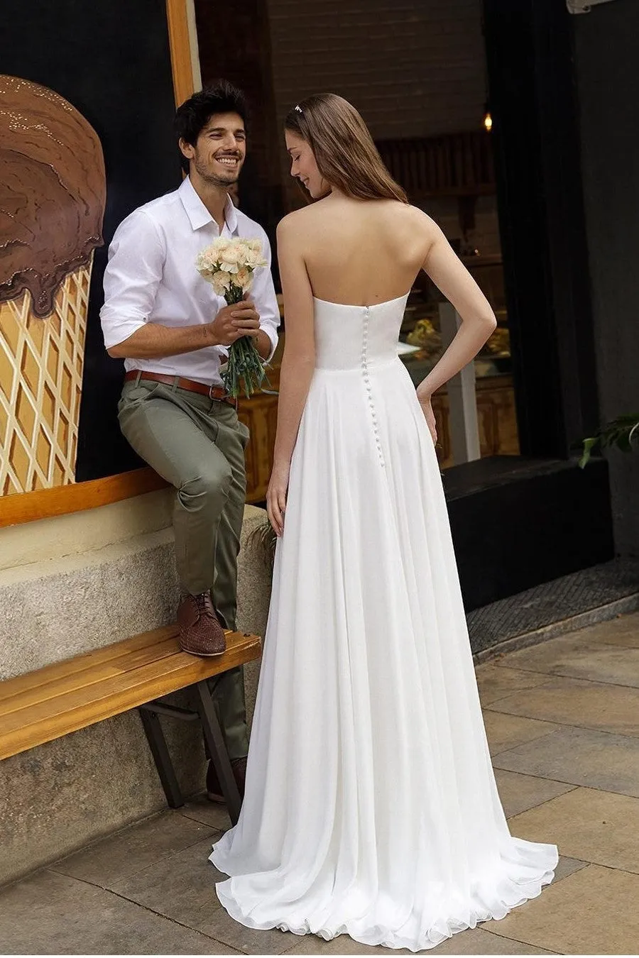 Bride Summer Wedding Dress with Open Back