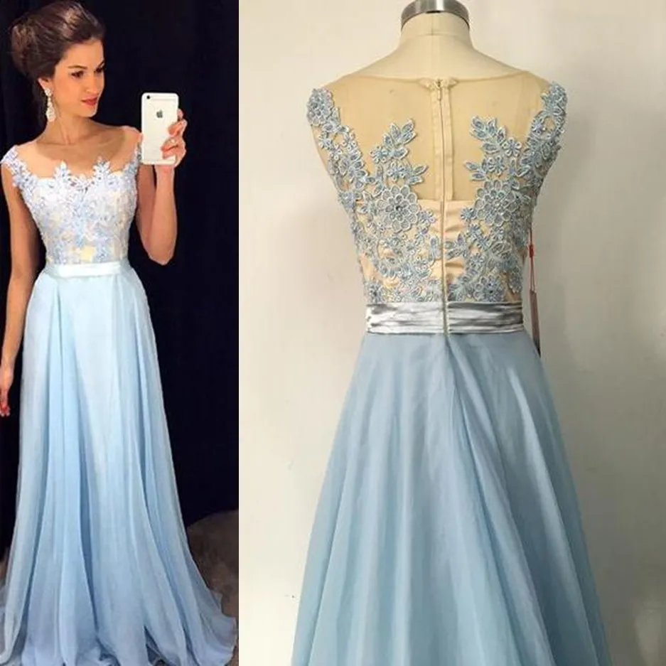 Charming Lace chiffon Blue  Cheap Long V Neck Formal  Pretty Elegant Prom Dresses,PD0613