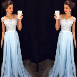 Charming Lace chiffon Blue  Cheap Long V Neck Formal  Pretty Elegant Prom Dresses,PD0613