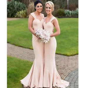 Cheap Mermaid Elegant Simple Bridesmaid Dresses, 2019 Straps Wedding Party Dresses, WG275