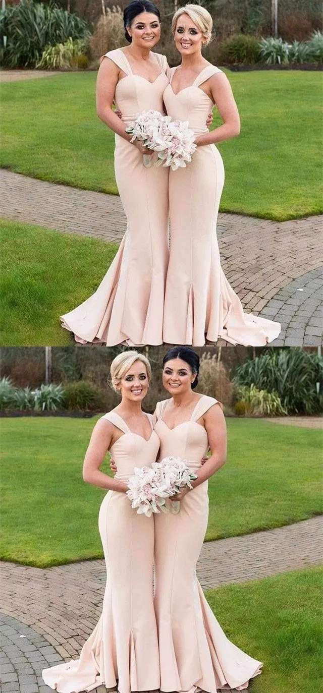 Cheap Mermaid Elegant Simple Bridesmaid Dresses, 2019 Straps Wedding Party Dresses, WG275