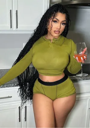 Chic Long Sleeve Crop Top and High-Waist Shorts Lounge Set